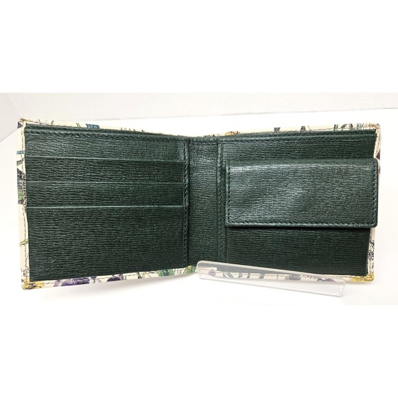 GUCCI Flora Infinity Bifold Wallet White Calfskin Multi Floral‎ 04848 Authentic